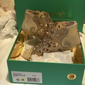 J.Renee’ Gold Cutout Heeled Sandals